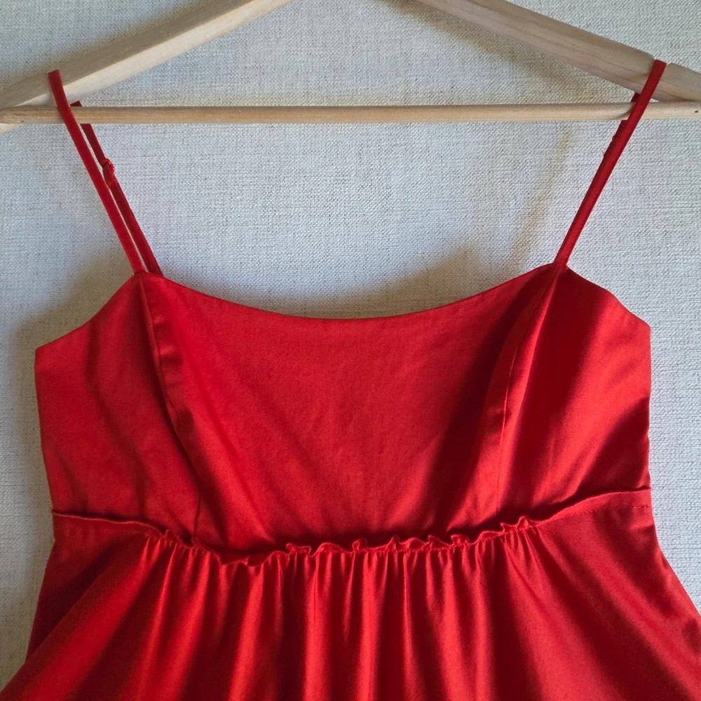 The Limited Y2K Red‎ Babydoll Dress Womens 4 Coquette Spaghetti Strap Fit Flare - Picture 10 of 11